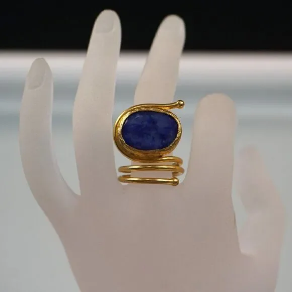 Statement Ring Open Loop Wrap With Blue Stone Inlaid Size 7.5 - Picture 4 of 11